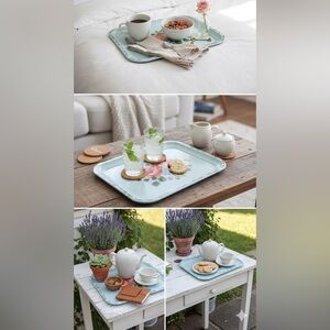 Vintage NASHCO Hand Painted Floral Metal Tray - Blue & Pink Toleware